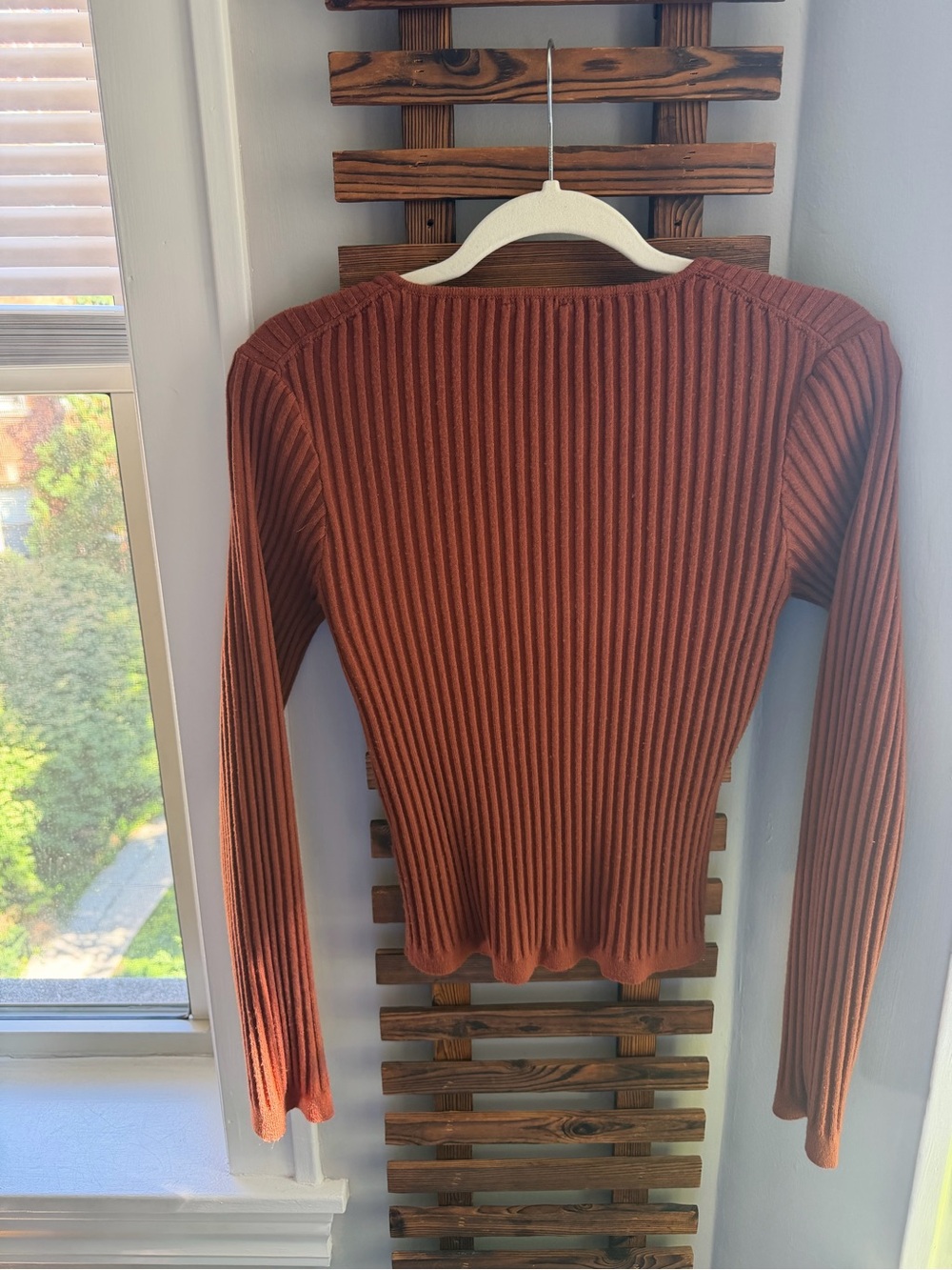 Umgee Ribbed Square-Neck Sweater in Rust Brown - Picture 4 of 4